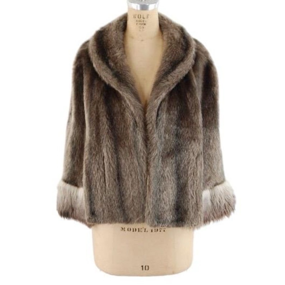 Vintage 60s faux fur cape wrap‎ stole brown with contrast ombre' fur by Glenoit